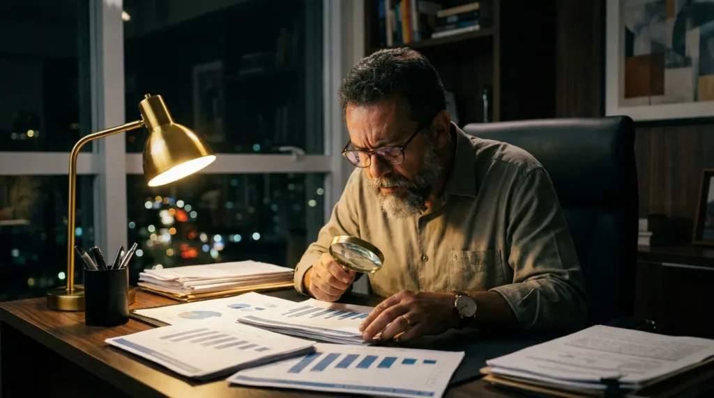 Imagem ilustrativa: gestor analisando relatorios de margem do negocio